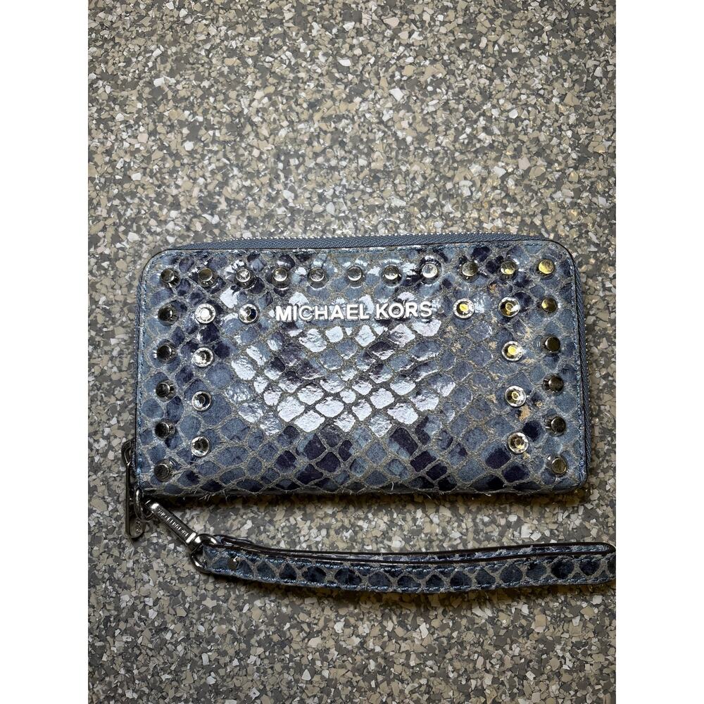 Michael Kors Blue Snake Print Wallet with Silver Studs
